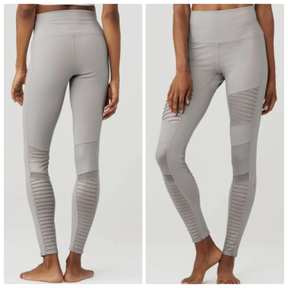 Alo Moto Legging High Waist Breathable Micro Performance Double Knit Fabric Grey - Picture 2 of 14